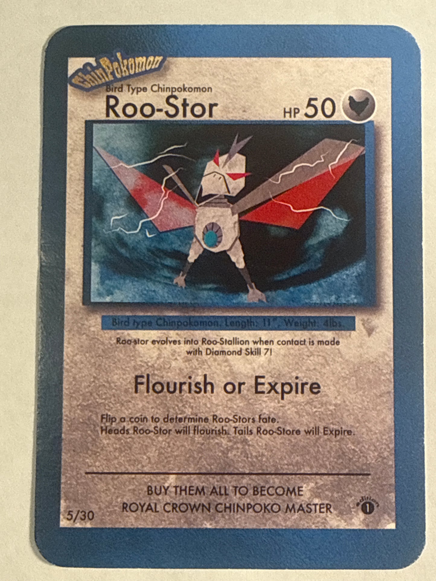 Roo-Stor Chinpokomon Parody Card Blank Back 5/30 Bird Type Trading Card