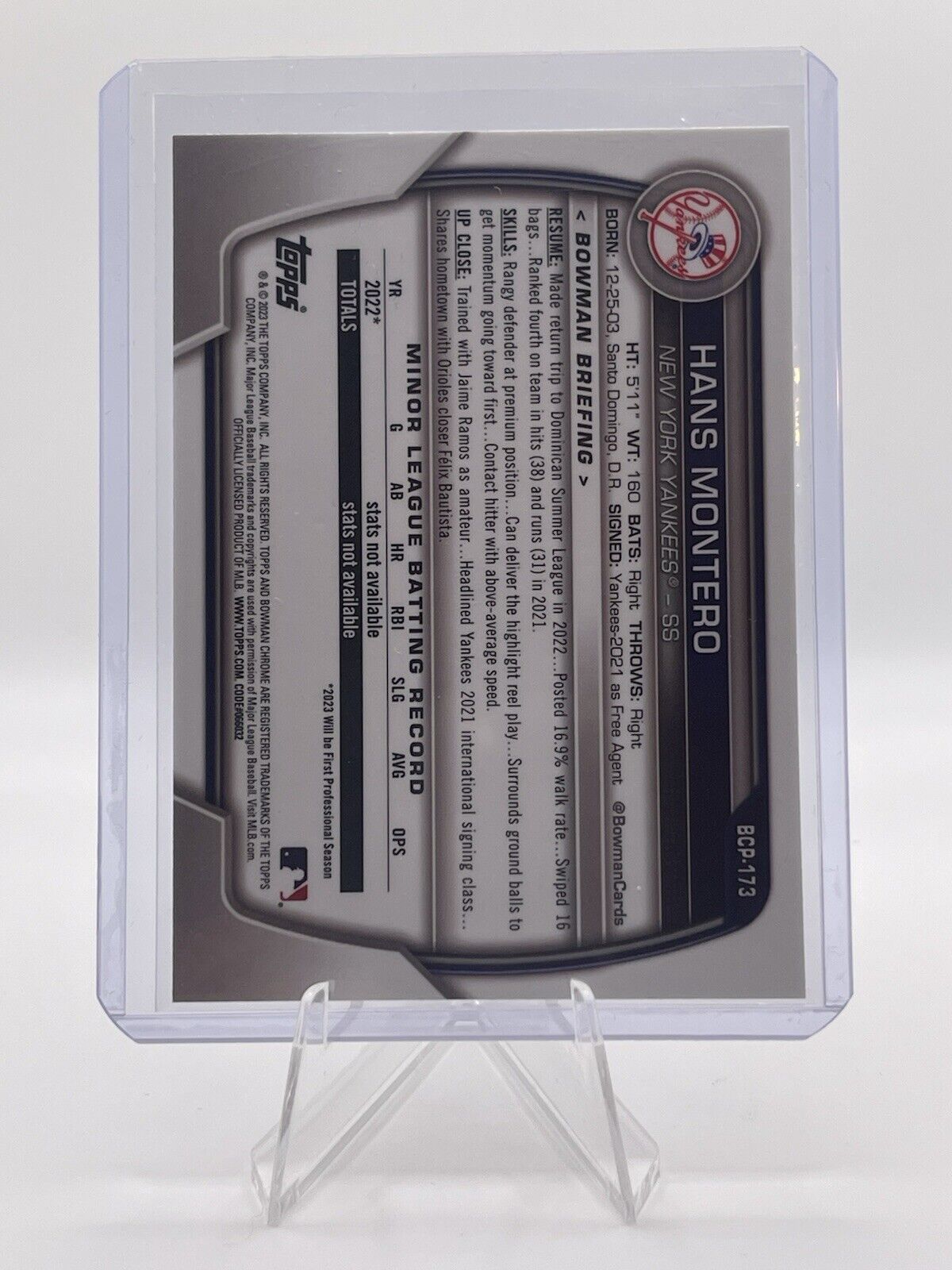Hans Montero 2023 Bowman Chrome Rookie Card #BCP-173