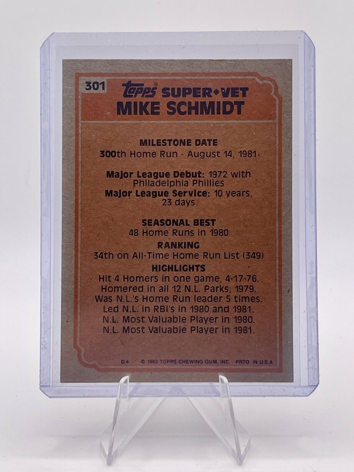 Mike Schmidt 1983 Topps #301