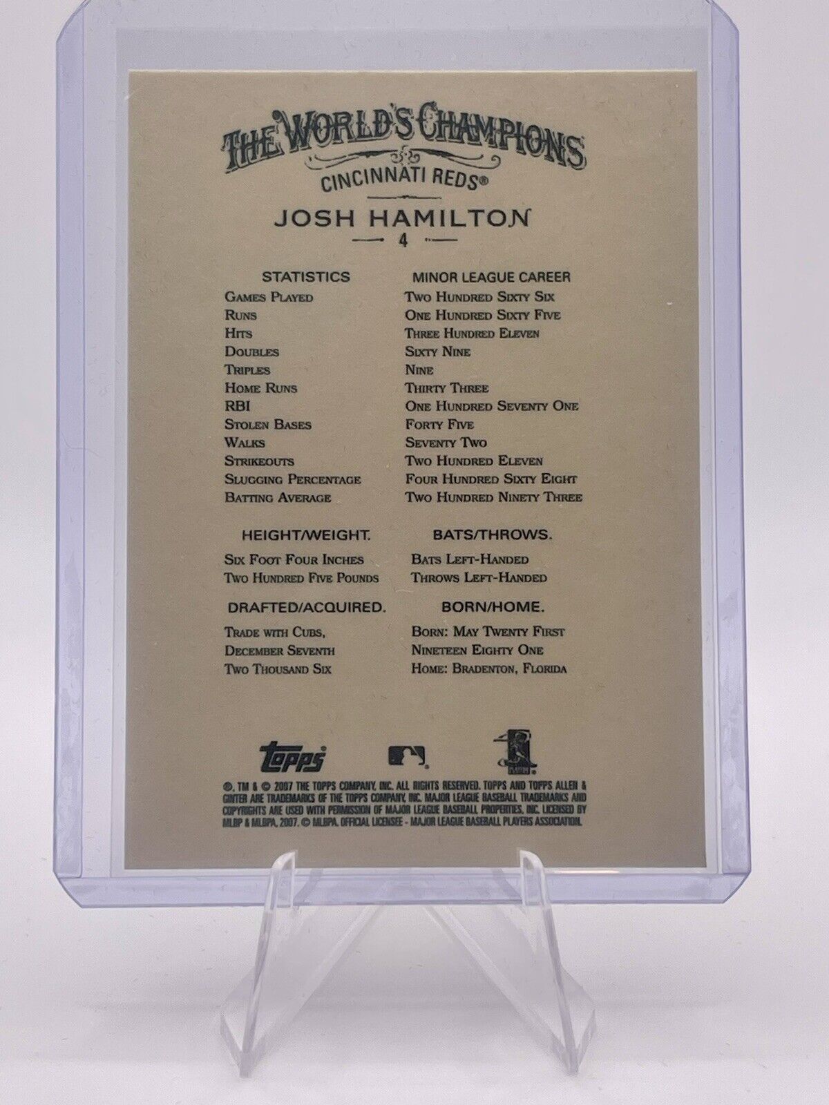 Josh Hamilton 2007 Topps Allen & Ginter's #4 Rookie Card