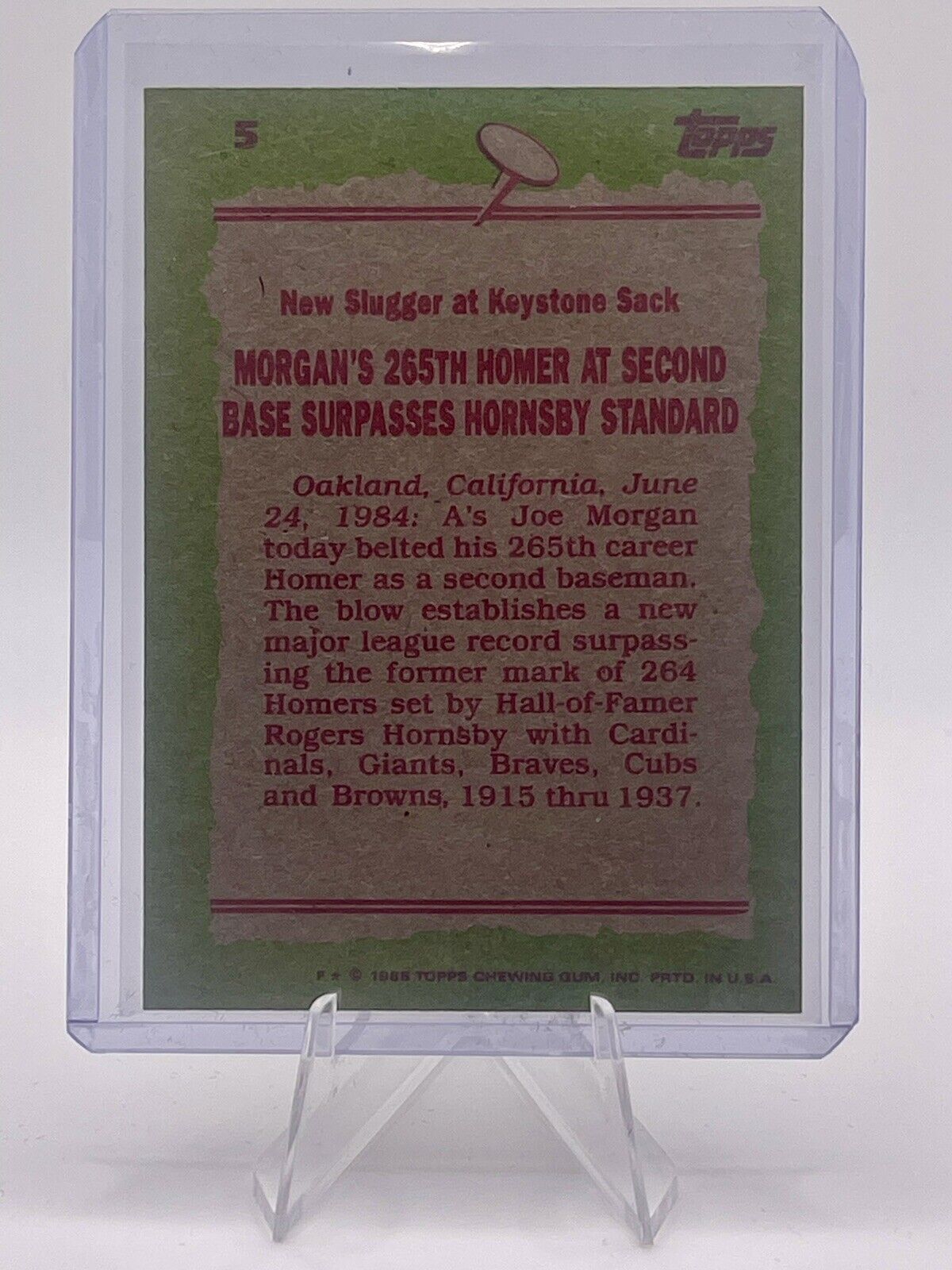 Joe Morgan 1985 Topps Record Breaker #5