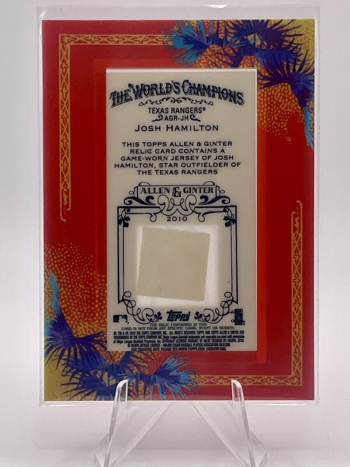 Josh Hamilton 2010 Topps Allen and Ginter Relics Jersey Card