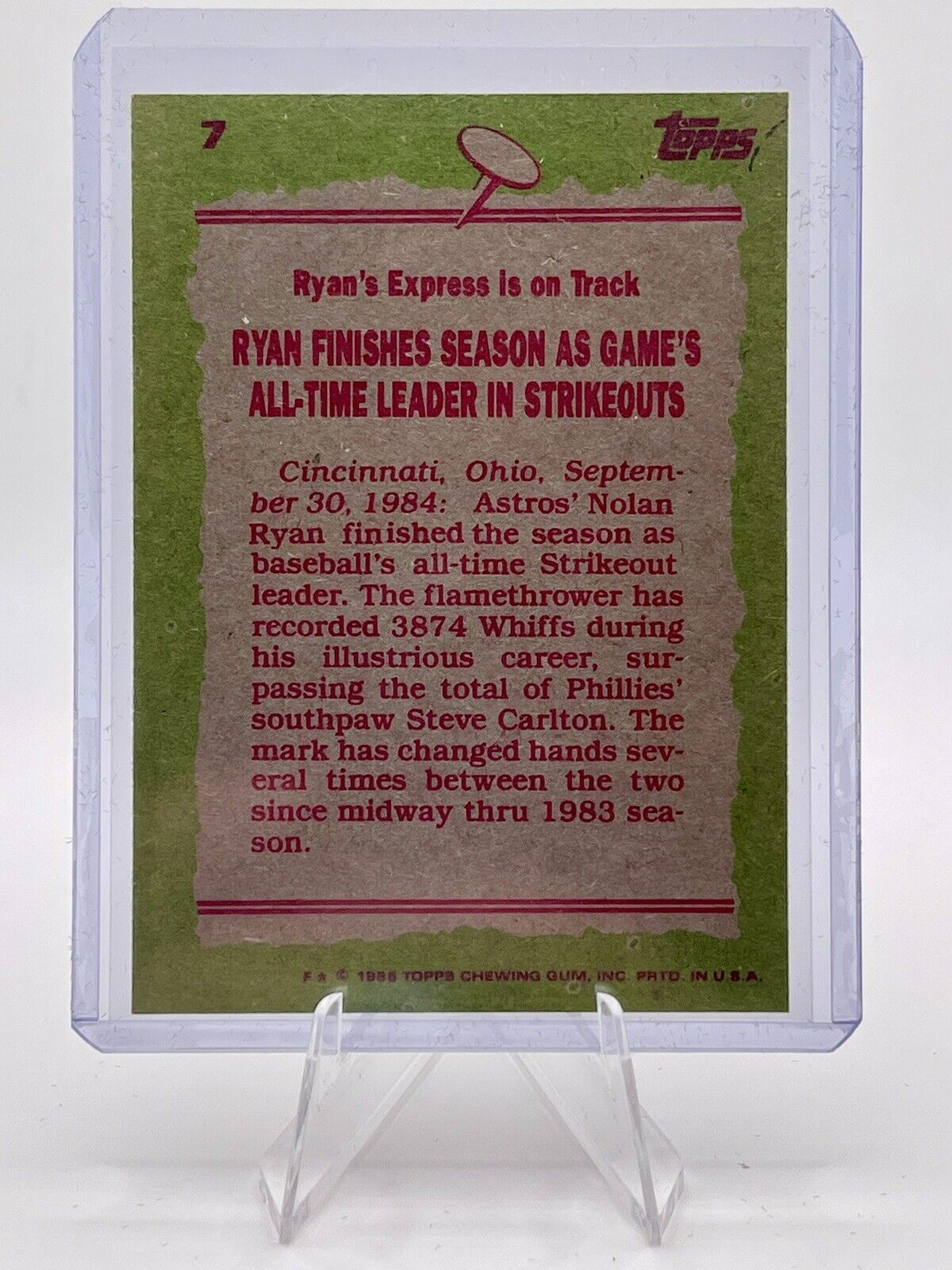 Nolan Ryan 1985 Topps Record Breaker #7