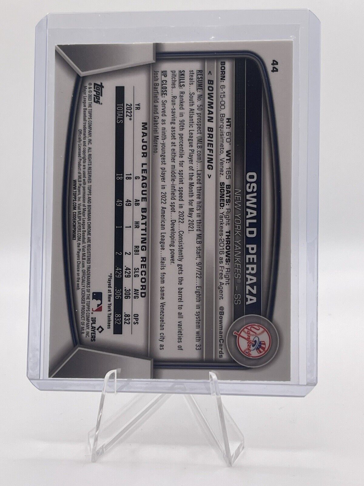 Oswald Peraza 2023 Bowman Chrome #44