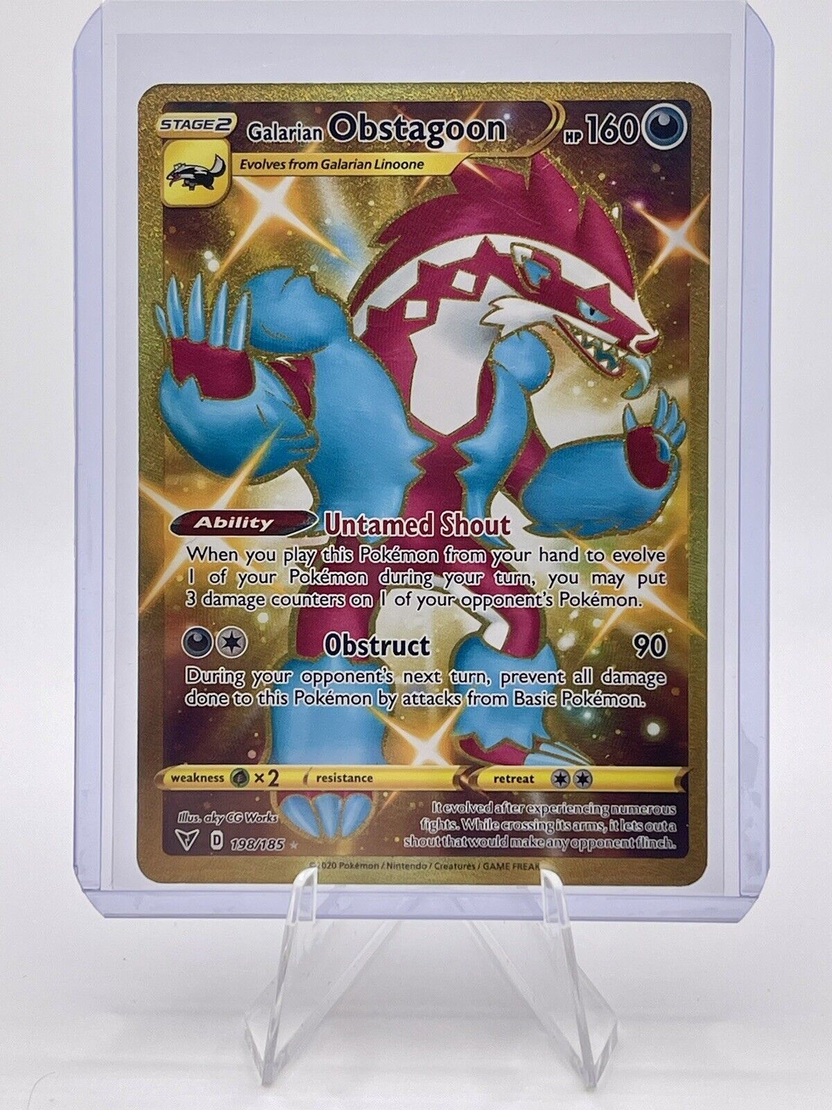 Galarian Obstagoon 198/185 Vivid Voltage Secret Rare Gold Card