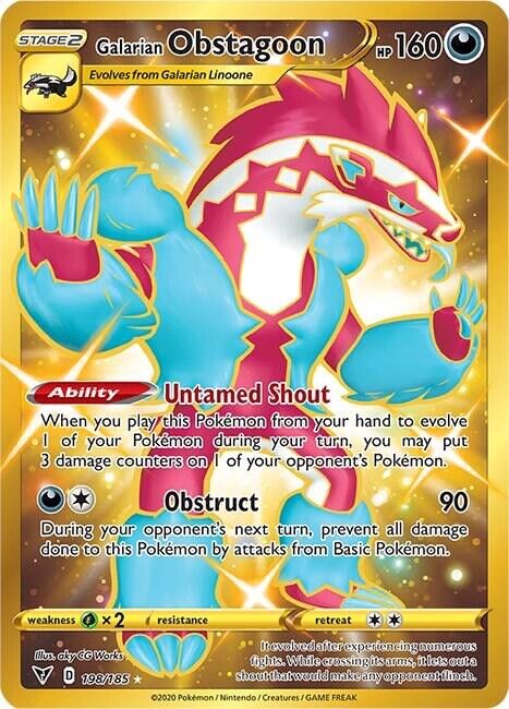 Galarian Obstagoon 198/185 Vivid Voltage Secret Rare Gold Card