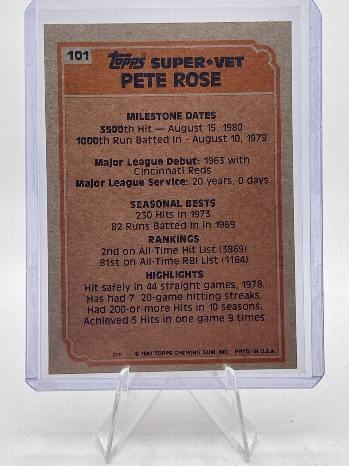 Pete Rose 1983 Topps Super Veteran #101