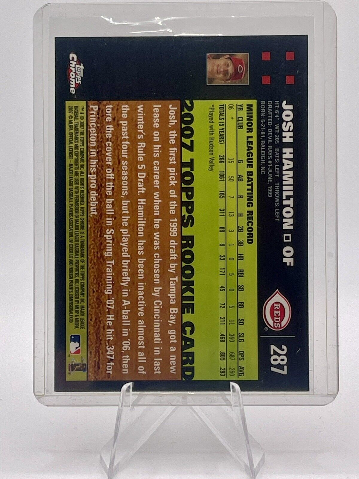 Josh Hamilton 2007 Topps Chrome Rookie Card #287
