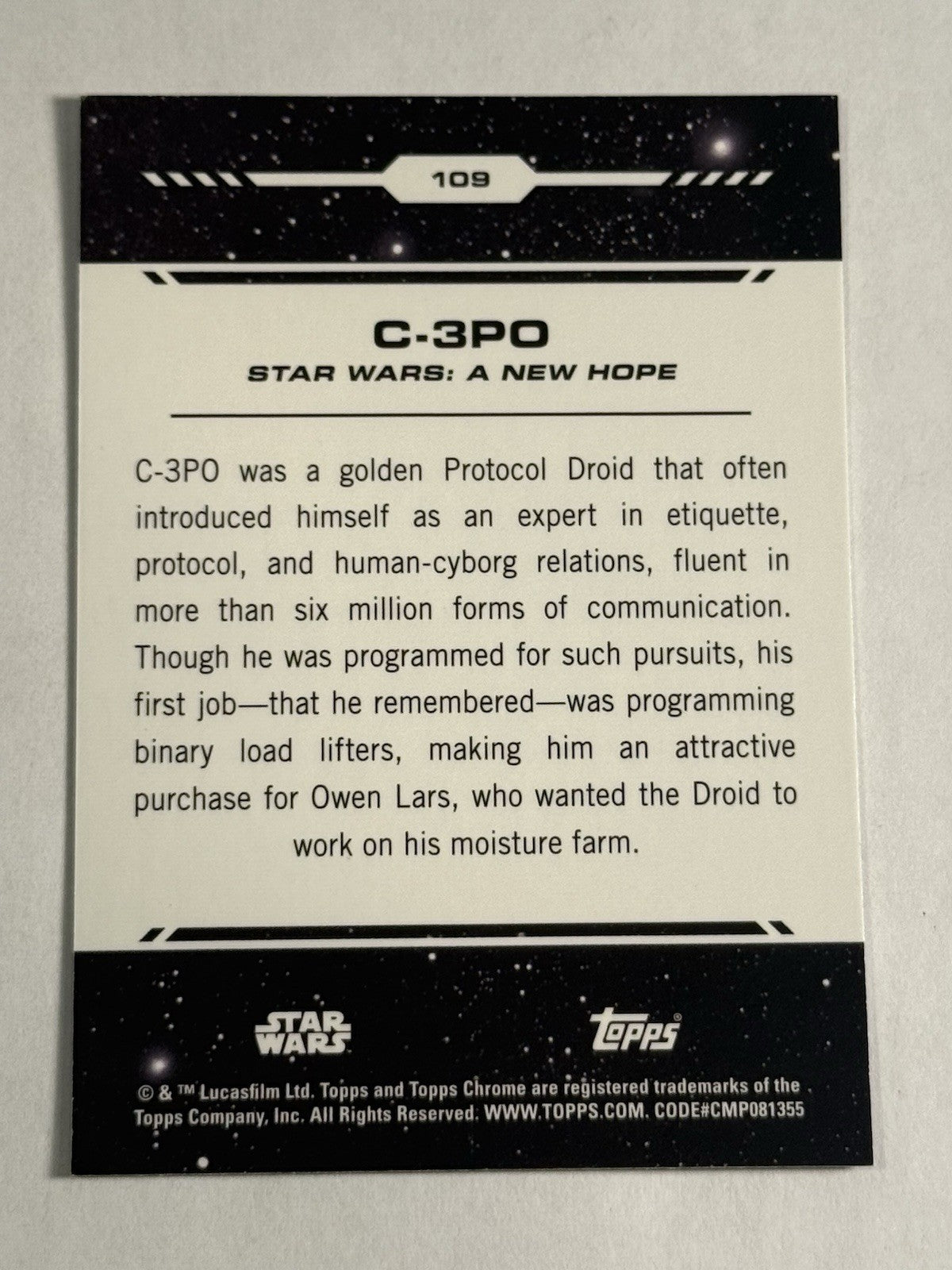2024 Topps Chrome Star Wars C-3PO Card #109