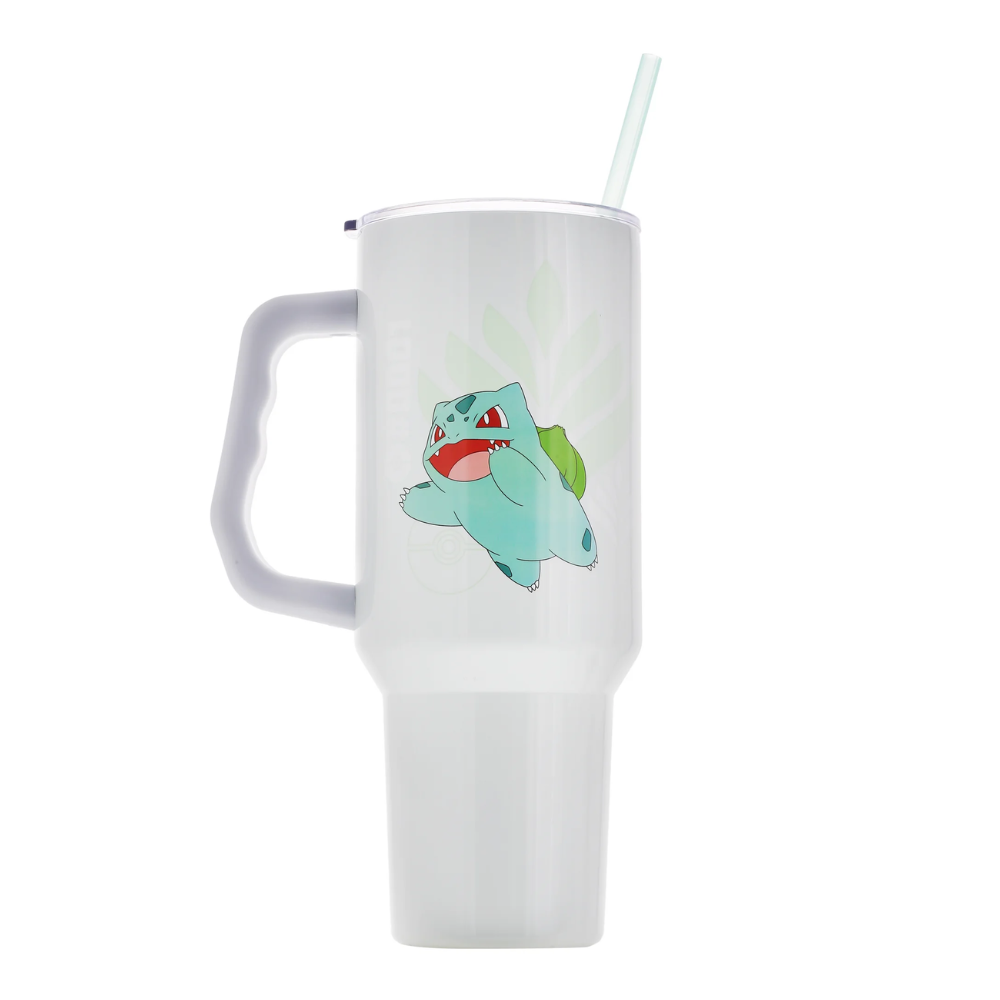 Pokemon Bulbasaur 40oz Stainless Steel Tumbler with Lid, Handle & Straw