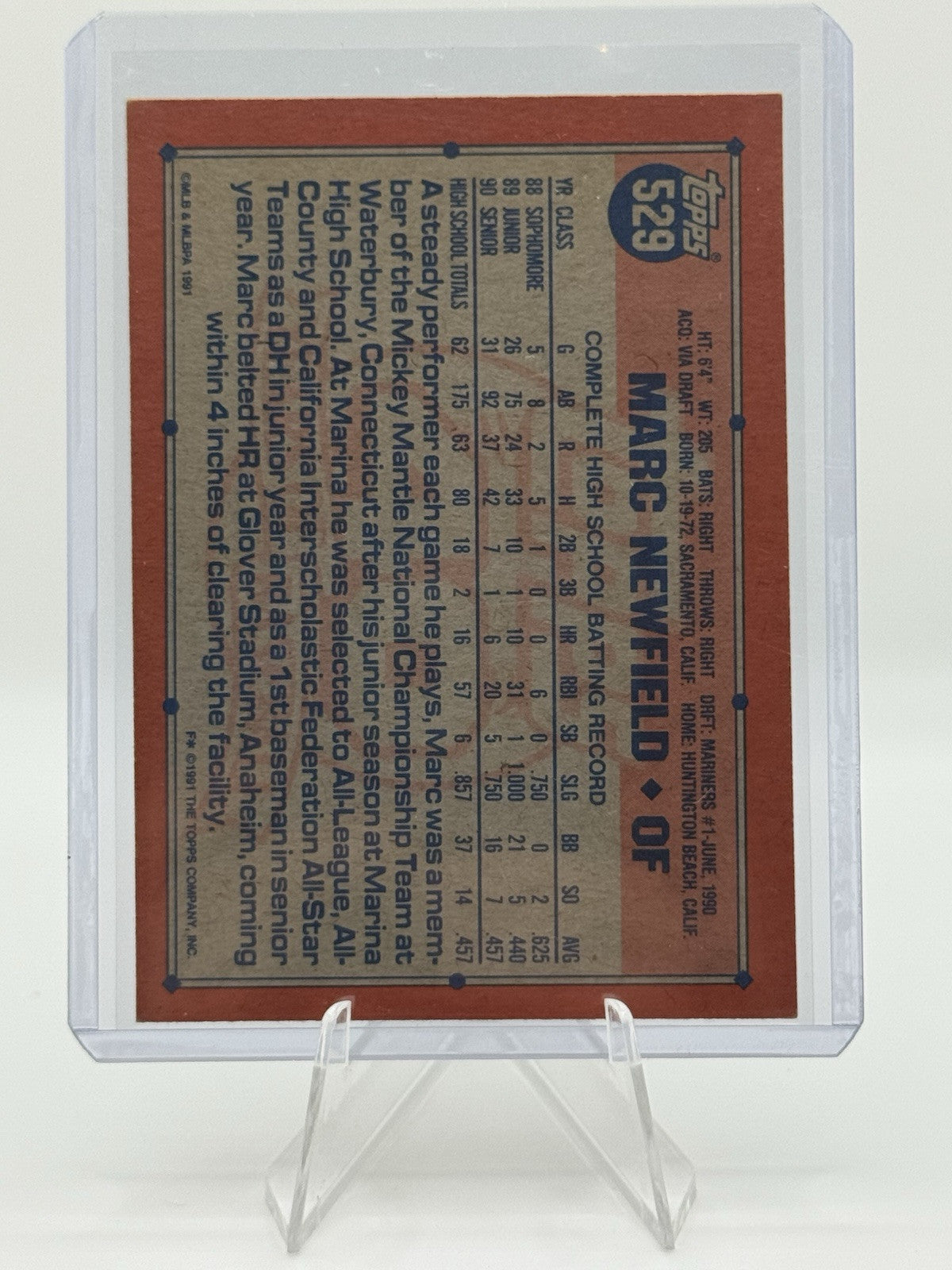 1991 Topps - #529 Marc Newfield (RC)
