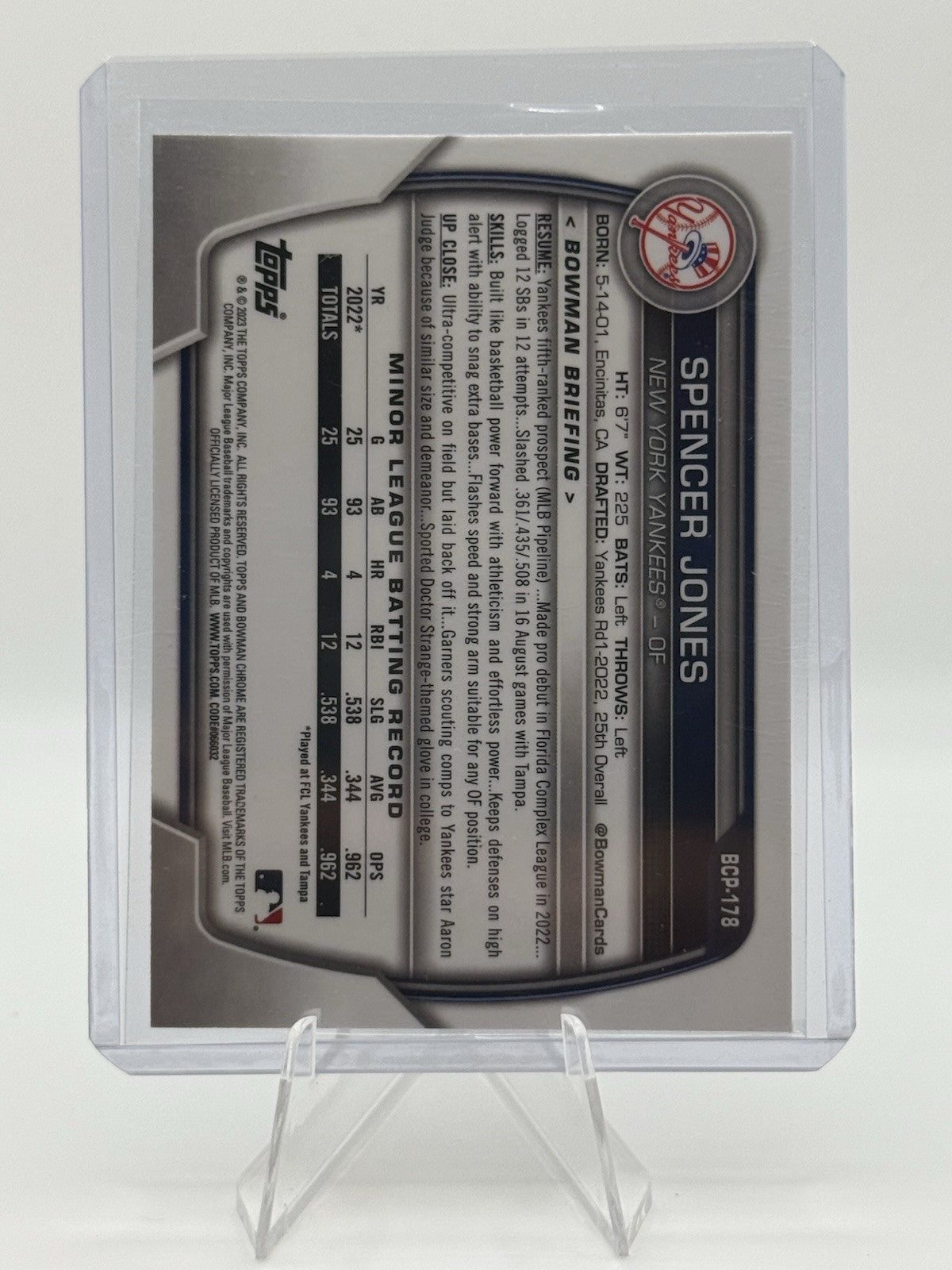2023 Bowman Chrome - Prospects #BCP-178 Spencer Jones (RC)