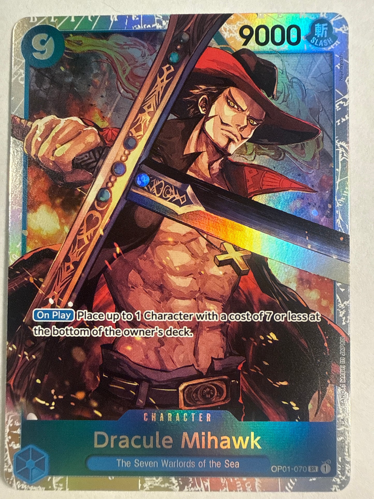 One Piece TCG Dracule Mihawk OP01-070 SR Super Rare Romance Dawn Holo English