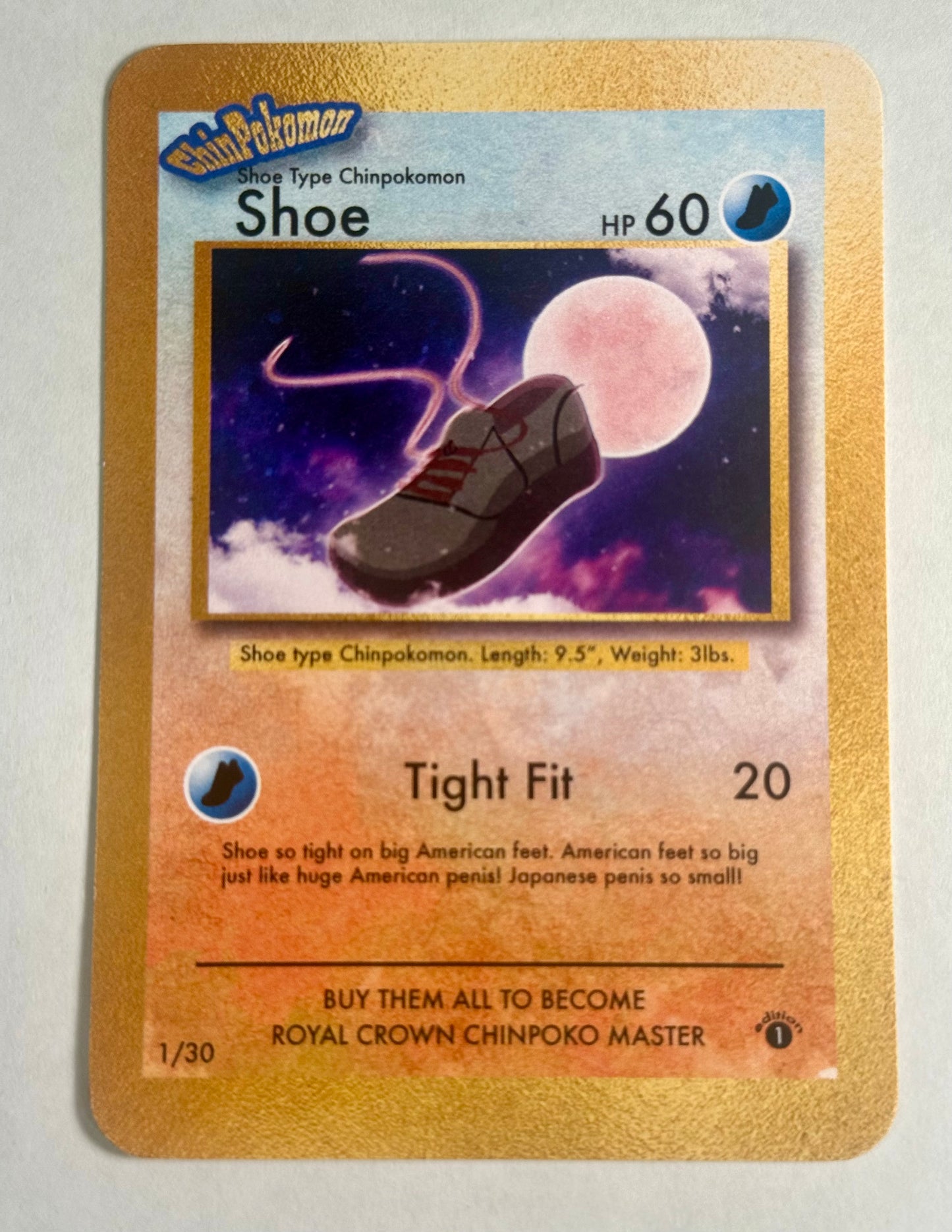 Shoe Chinpokomon Parody Card 1/30 – Blank Back Novelty Collectible (May Contain Profanity)