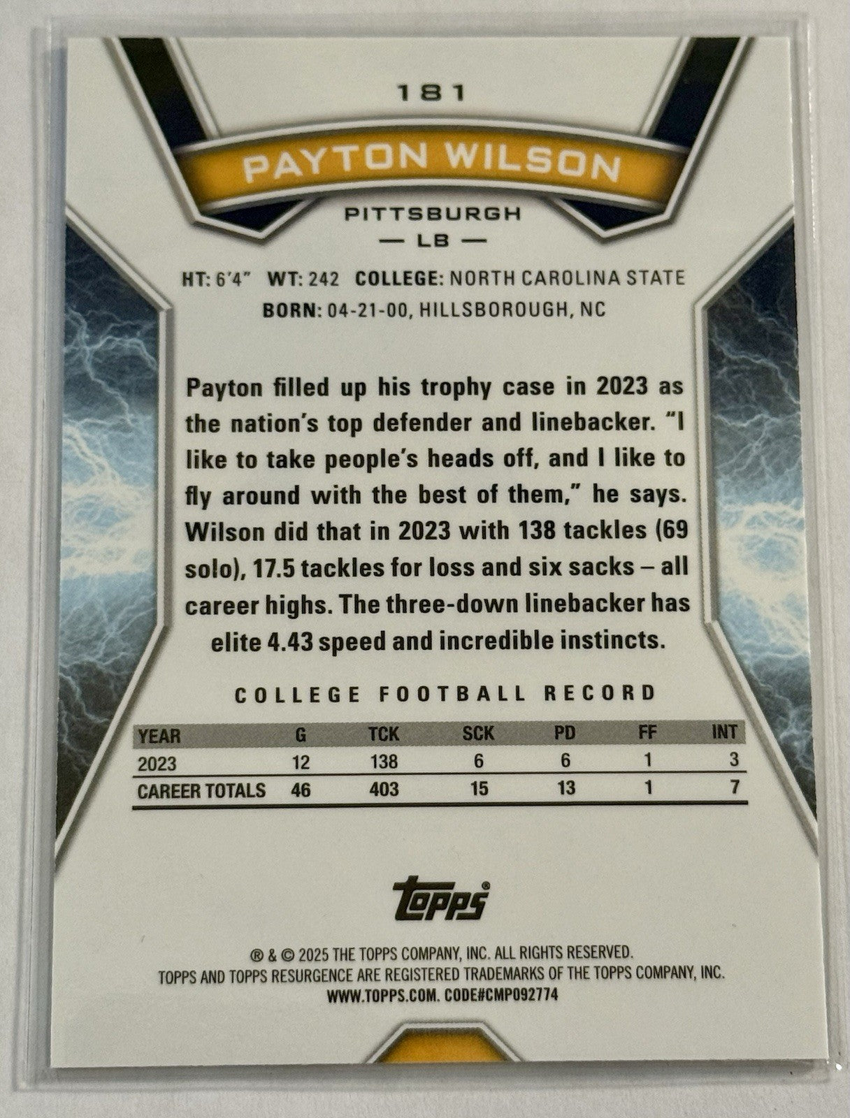 2024 Topps Resurgence - Rookies Payton Wilson #181 Surge Refractor /399 (RC)