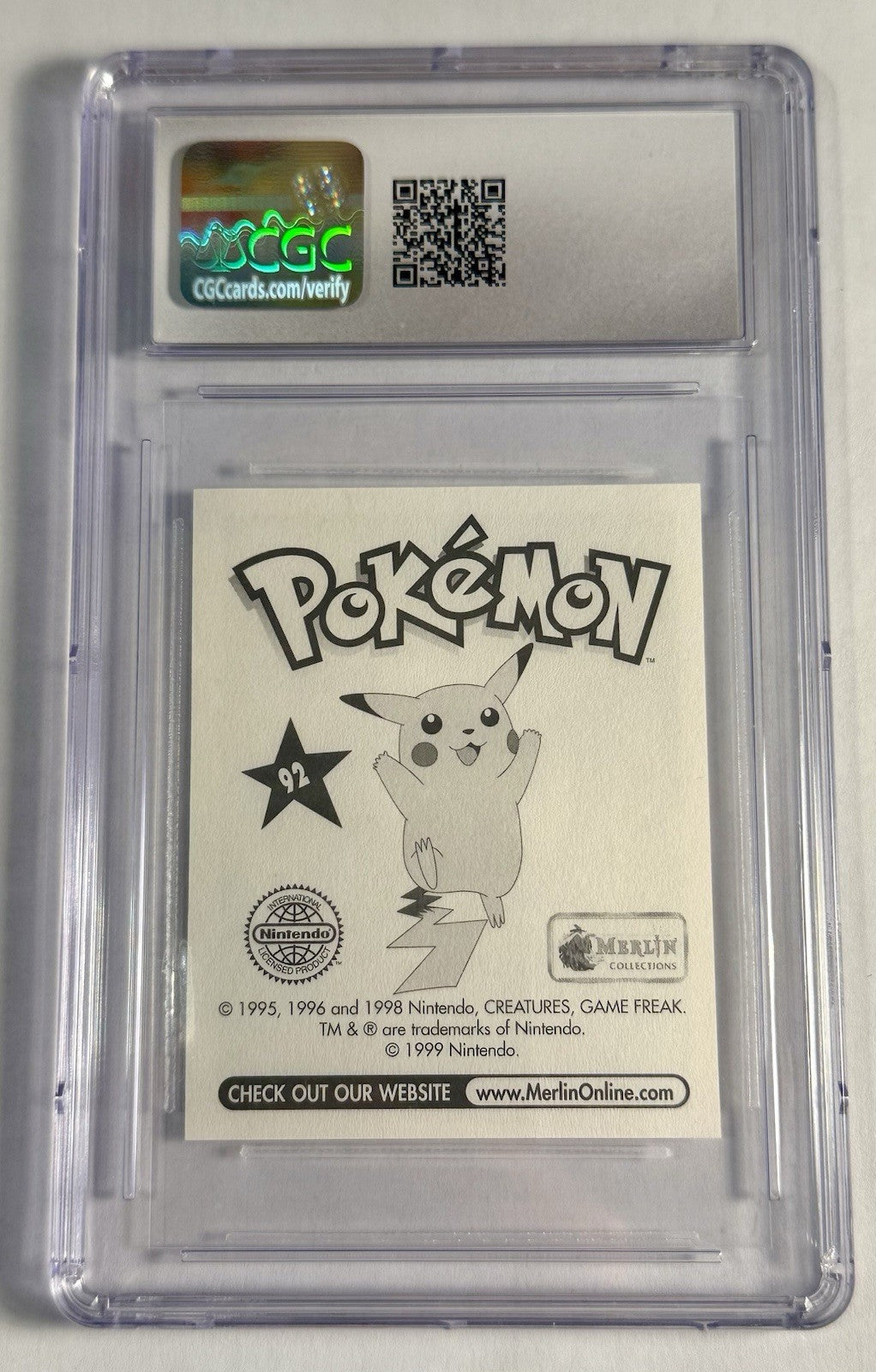 Gastly Merlin 1998 Series 1 - 92 Sticker CGC 9.5 Pokemon Green