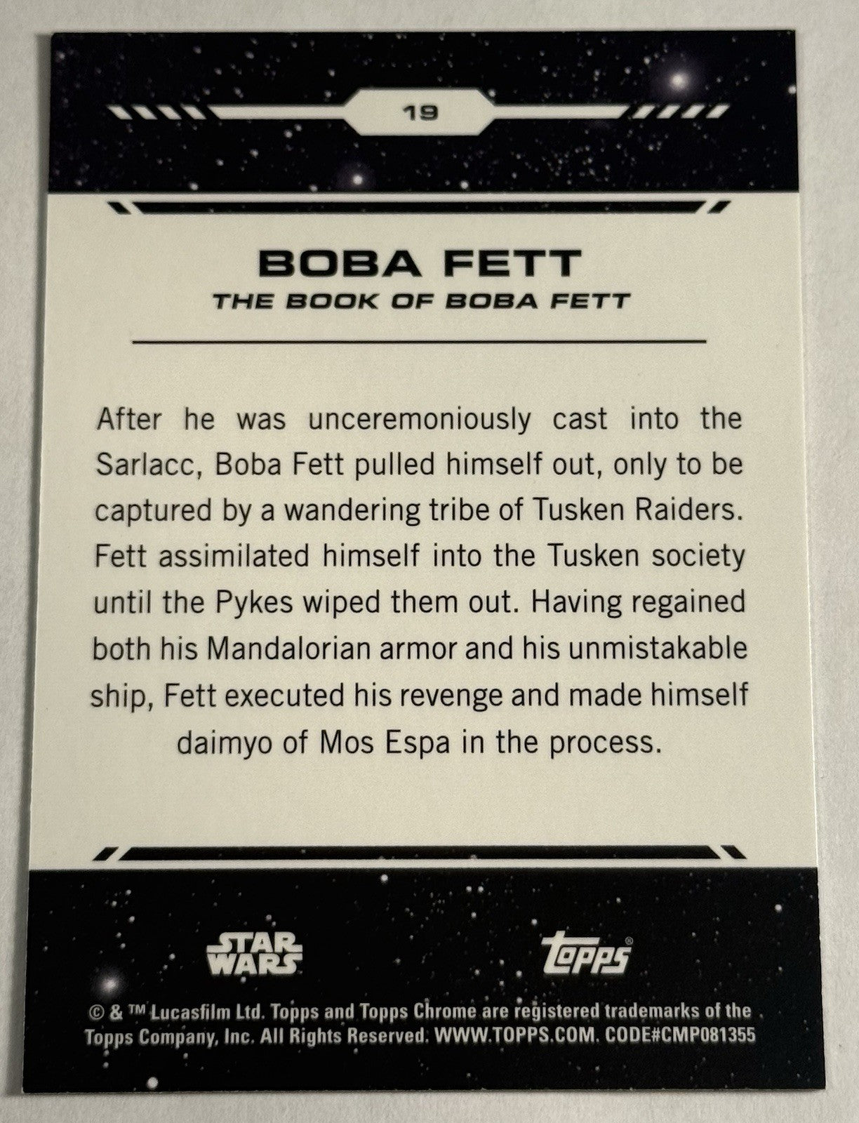 2024 Topps Chrome Star Wars Trading Card #19 Boba Fett