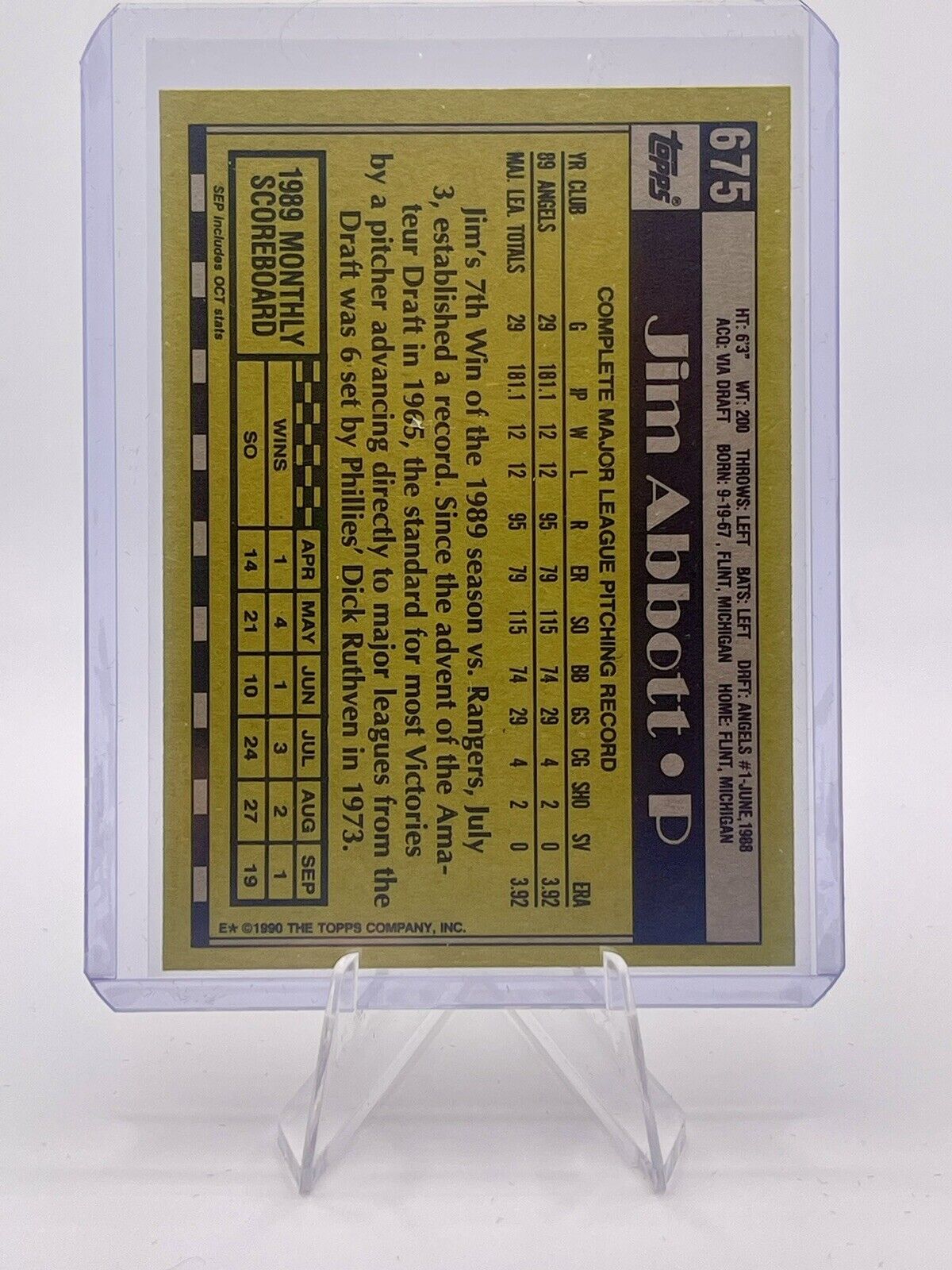 Jim Abbott 1990 Topps Rookie Card