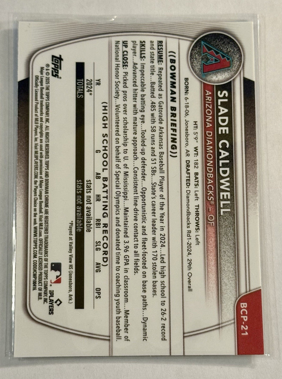 2025 Bowman - Chrome Prospects Slade Caldwell #BCP-21 (RC)