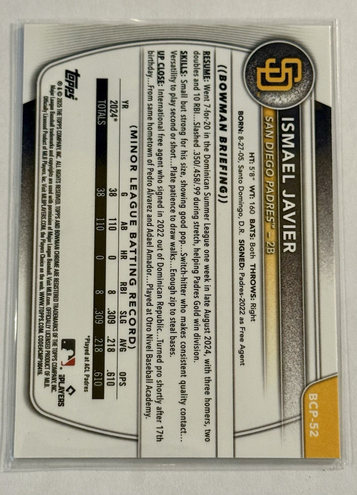 2025 Bowman - Chrome Prospects Ismael Javier #BCP-52 (RC)