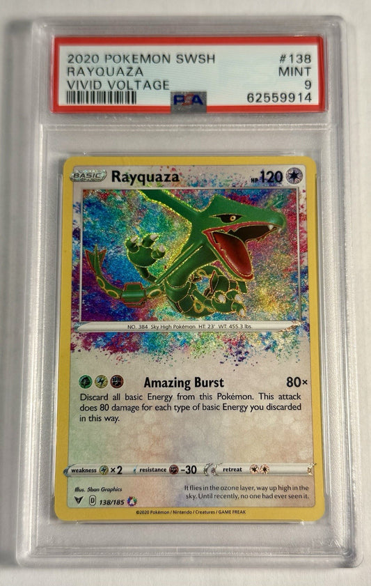 2020 Pokemon SWSH Vivid Voltage #138 Rayquaza Amazing Rare Holo PSA 9 Mint