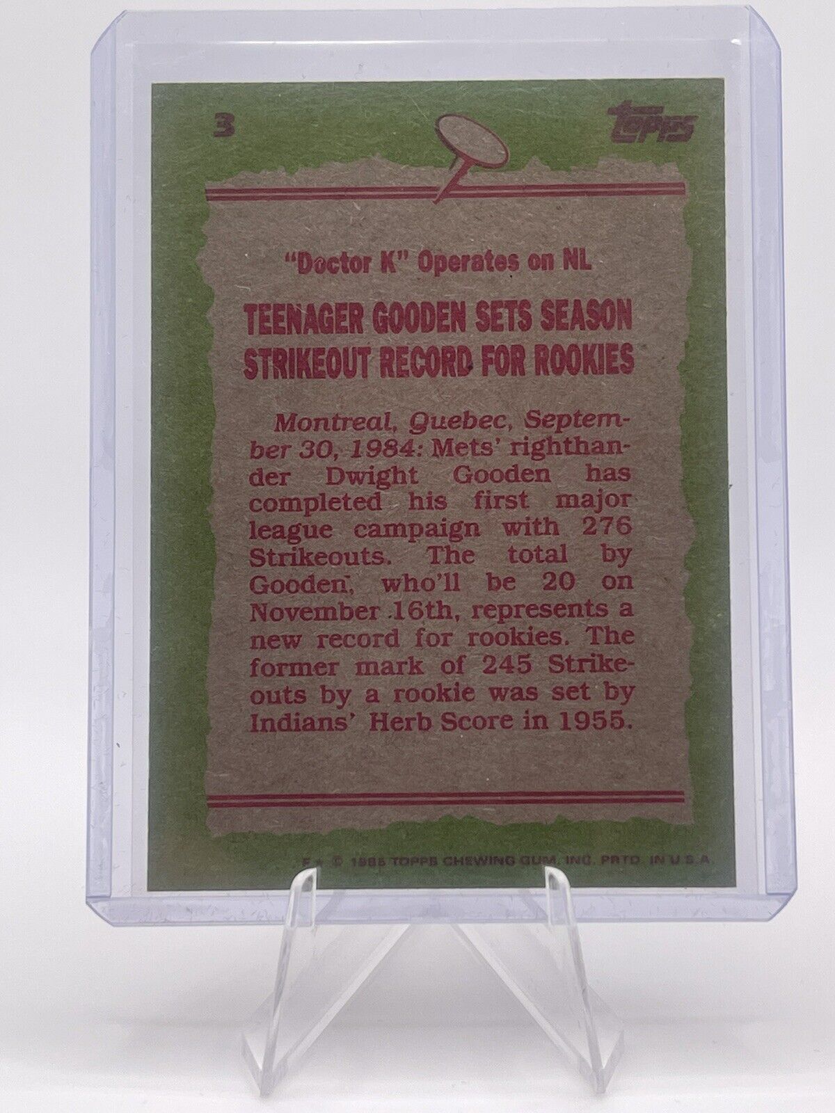 DWIGHT GOODEN 1985 TOPPS BASEBALL CARD #3