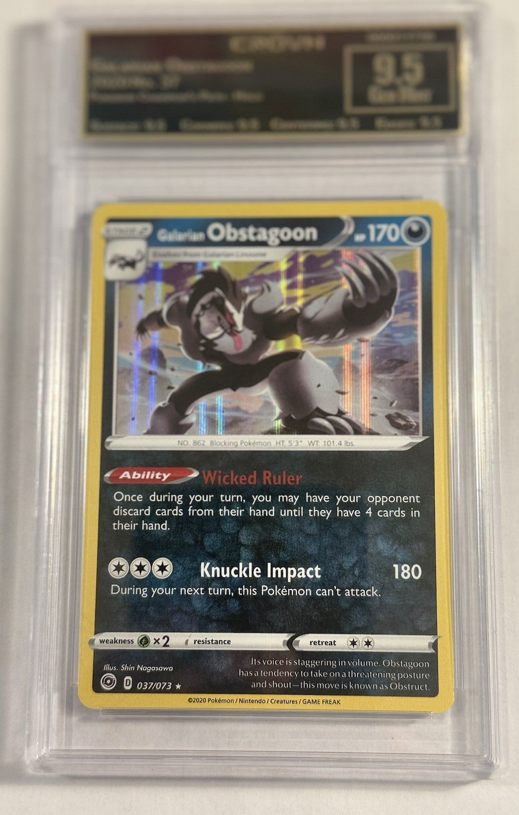 Galarian Obstagoon 37/73 Champions Path Holo Crown Graded 9.5