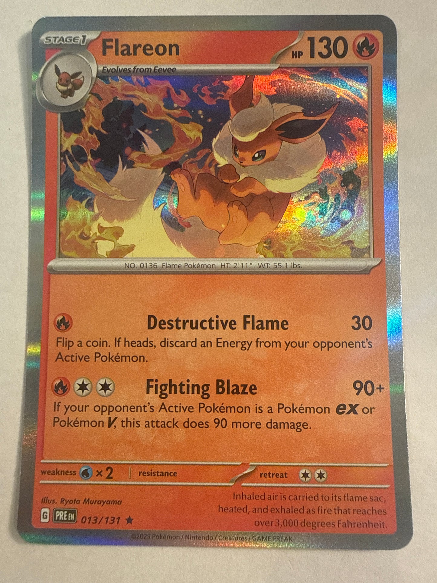 Pokémon TCG Flareon 013/131 Prismatic Evolutions Holo Rare