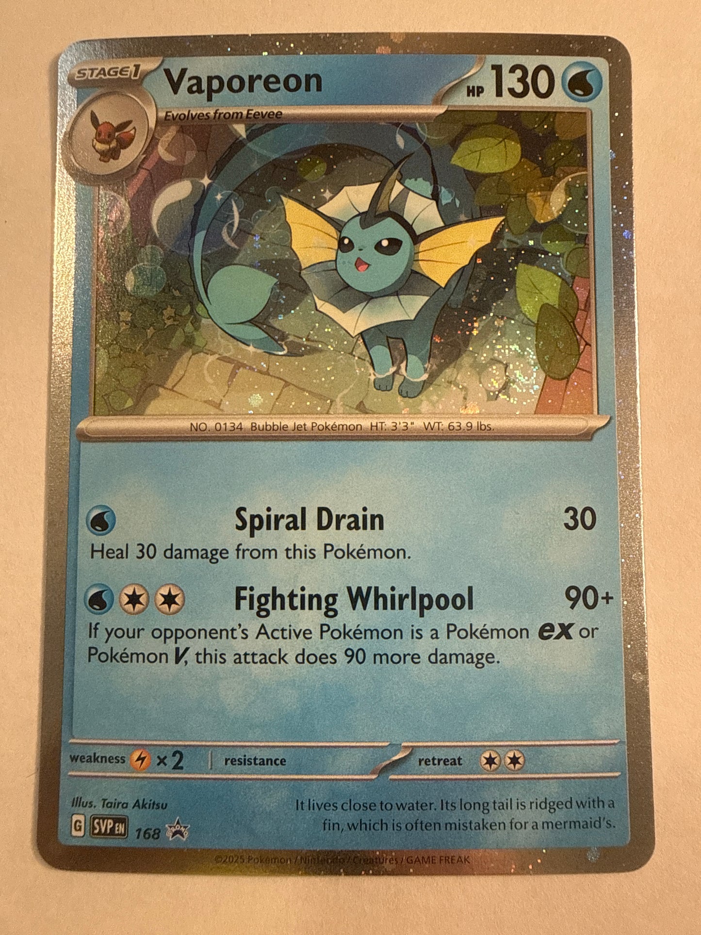 Pokémon TCG Vaporeon SVP 168 Black Star Promo Cosmos Holo Prismatic Evolutions Poster Collection