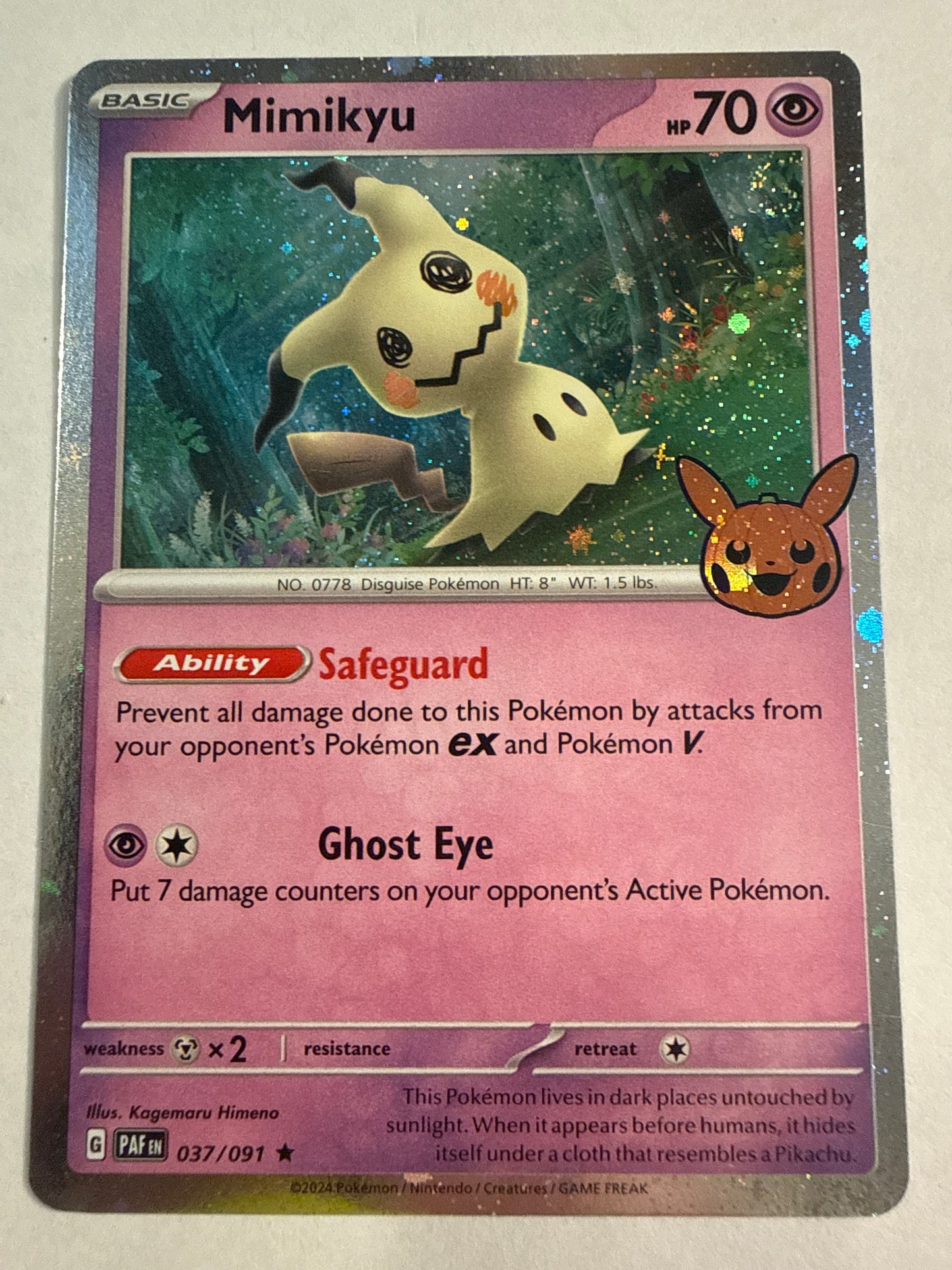 Pokémon TCG Mimikyu 037/091 Holo Rare Pokemon Day 2024 Promo Stamp Paldean Fates