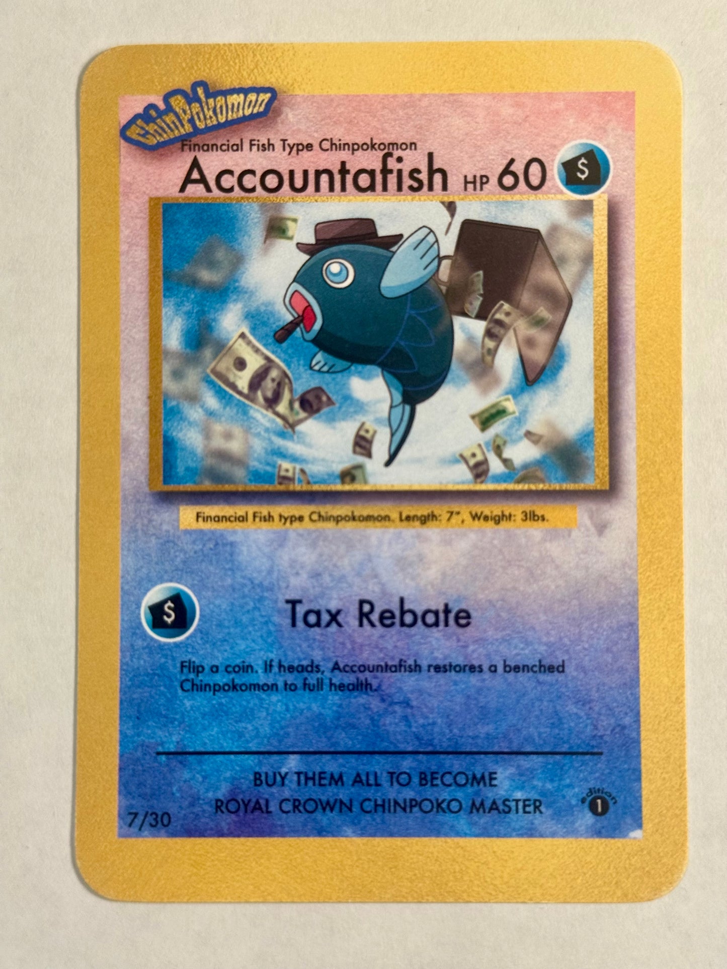 Chinpokomon Accountafish 7/30 Parody Trading Card – South Park Inspired – May Contain Profanity