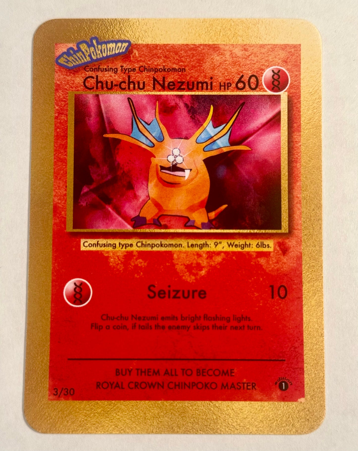 Chinpokomon Chu-chu Nezumi 3/30 Parody Trading Card – South Park Inspired – May Contain Profanity